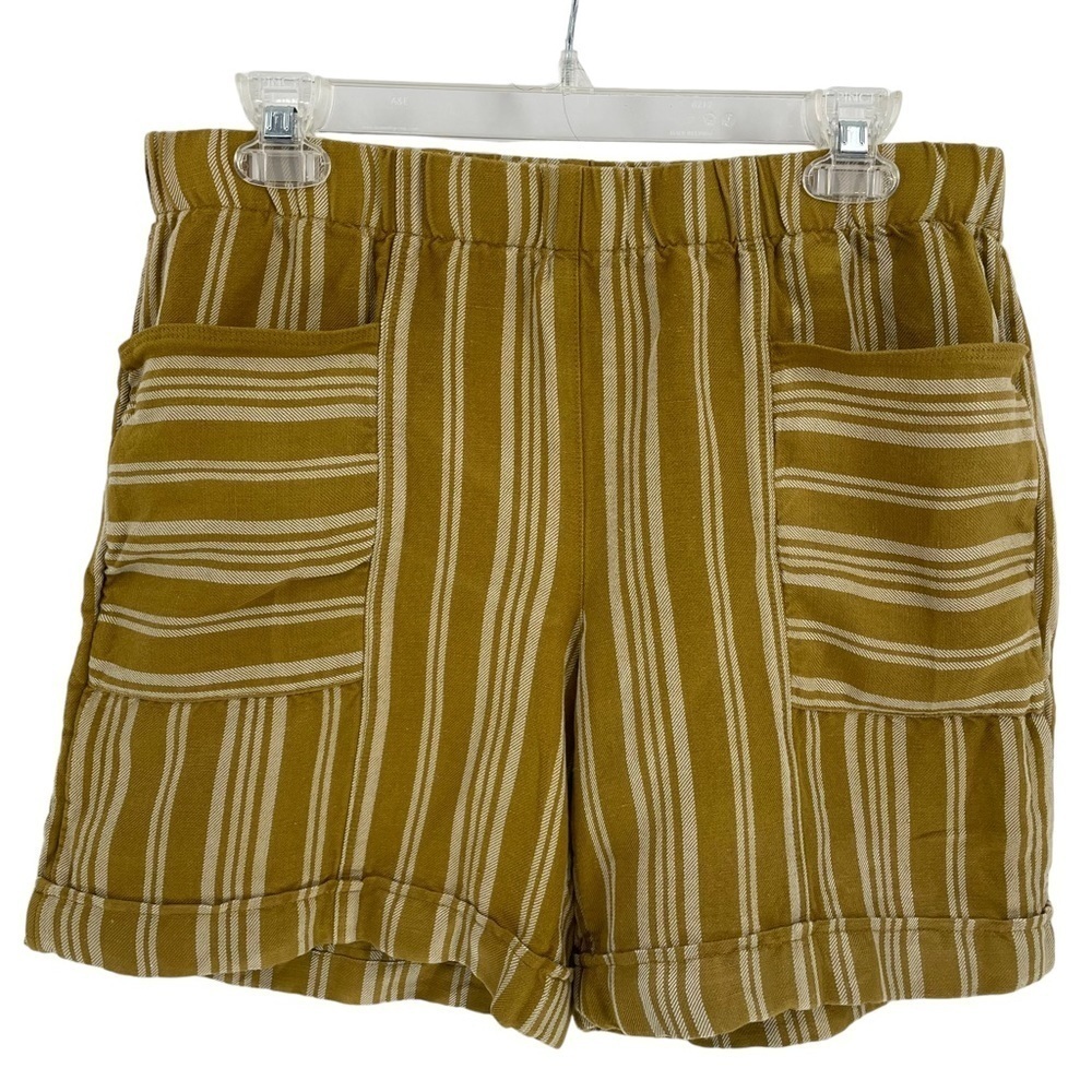 J.Jill Linen Blend Gold/Cream Striped Boho Chic High Rise Cuffed Shorts - Sz S